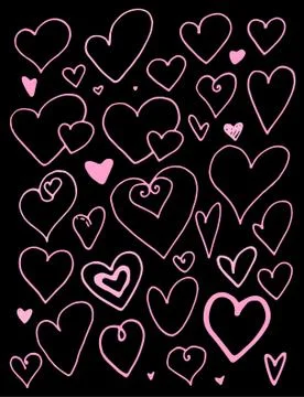 Vector romantic pattern set with pink drawings in the style of Doodle in the Stock Illustration