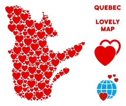 Vector Romantic Quebec Province Map Collage of Hearts Stock Illustration