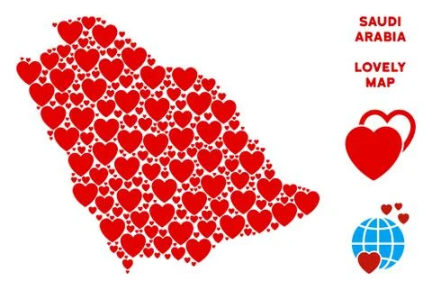 Vector Romantic Saudi Arabia Map Collage of Hearts Stock Illustration
