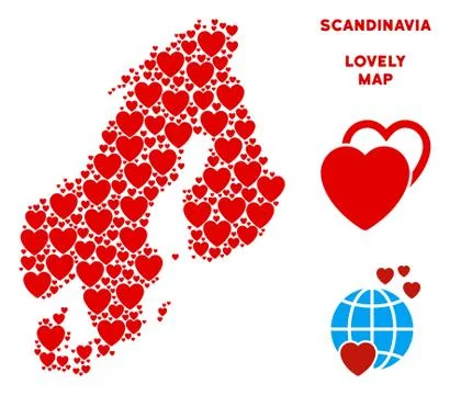 Vector Romantic Scandinavia Map Collage of Hearts Stock Illustration