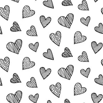 Vector romantic seamless pattern with hand drawn heart doodles Stock Illustration