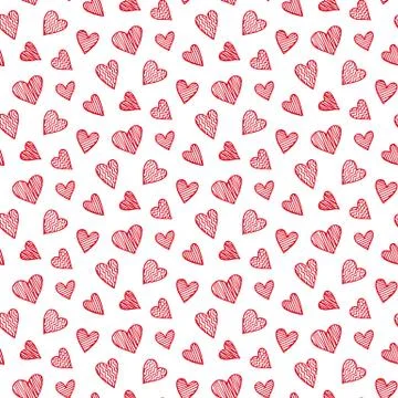 Vector romantic seamless pattern with hand drawn red heart doodles Stock Illustration