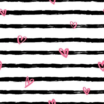 Vector romantic seamless pattern with hand drawn hearts and strips. Stock Illustration