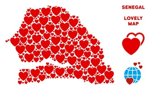 Vector Romantic Senegal Map Collage of Hearts Stock Illustration