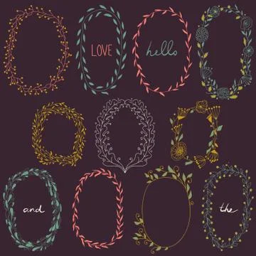 Vector romantic set of circle floral borders. Stock Illustration