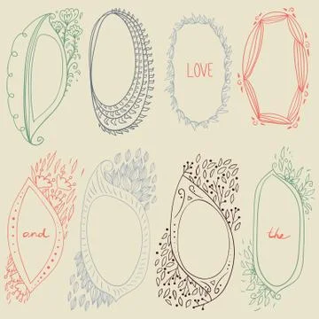 Vector romantic set of circle floral borders. Stock Illustration