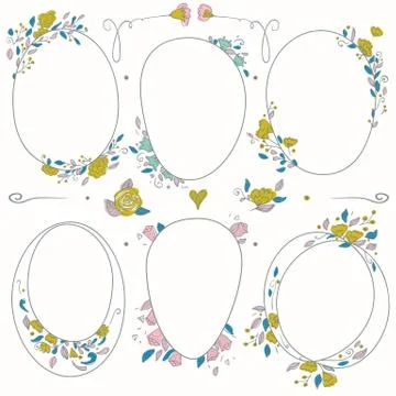 Vector romantic set of circle floral borders. Stock Illustration