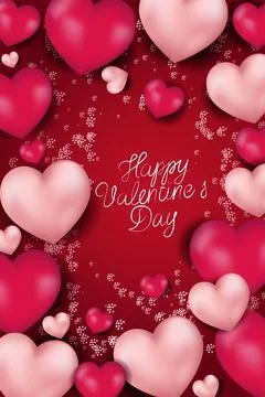Vector. Romantic Valentine's Day. Realistic 3d red and pastel gel balloons. Stock Illustration