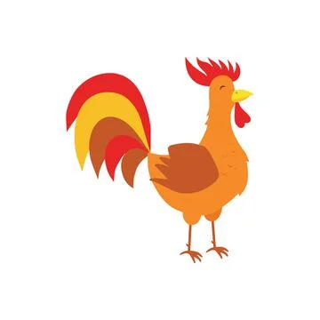 Vector rooster on a white background, colorful funny character. Cartoon Stock Illustration