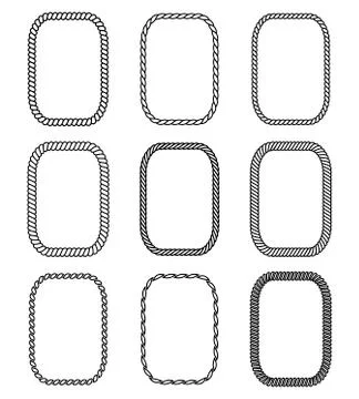 Vector rope set of rectangular frames. Collection of thick and thin borders Illustrazione stock