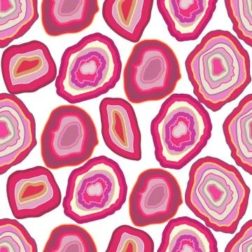 Vector rose pink agate crystal seamless pattern on white. A slice of geode stone Illustrazione stock