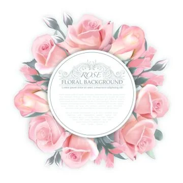 Vector Rose wreath. Template for wedding invitation, greeting card, banner, gift Stock Illustration