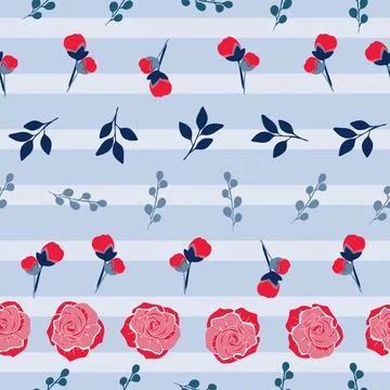 Vector roses seamless pattern design illustration on stripes Stock Illustration
