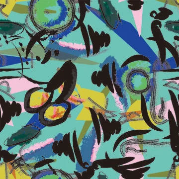 Vector rough brush stroke and abstract layer shapes seamless repeat pattern. Stock Illustration