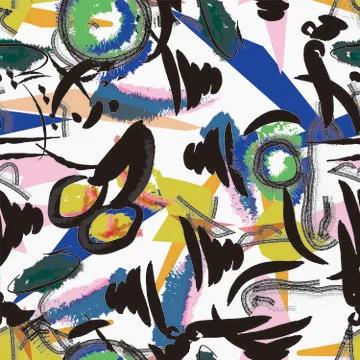 Vector rough brush stroke and abstract layer shapes seamless repeat pattern. Illustrazione stock