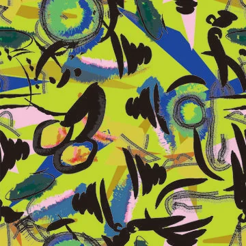 Vector rough brush stroke and abstract layer shapes seamless repeat pattern. イラスト素材