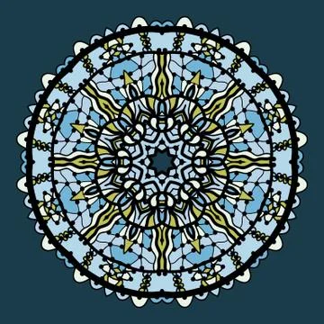 Vector round arabesque mandala background in shades of blue color Illustrazione stock