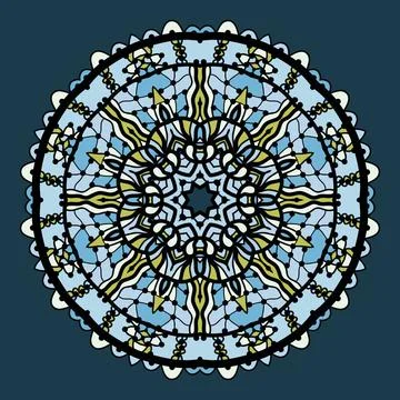 Vector round arabesque mandala background in shades of blue color Vector r... Stock Photos