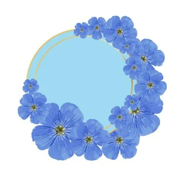 Vector round background for lettering. Blue pattern with flowers. Design for  Stock Illustration