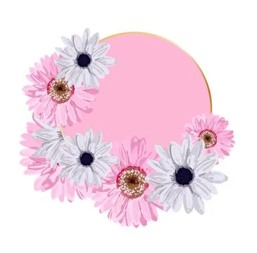 Vector round background for lettering. Pink pattern with flowers. Design for  Stock Illustration