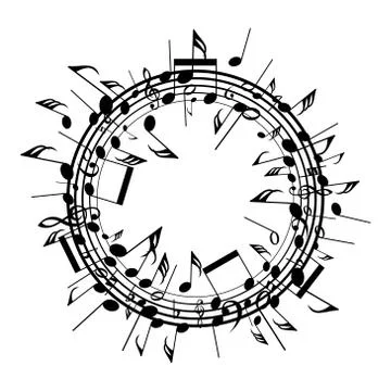 Vector  round background with staves and music notes Illustrazione stock