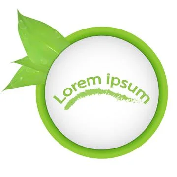 Vector. Round banner of branches with leaves and drops of water. Green leaves Illustration