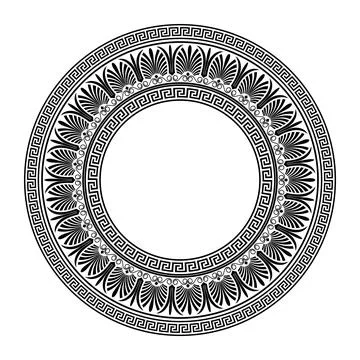 Vector round black classic frame. Greek meander plate. Patterns of Greece Illustrazione stock