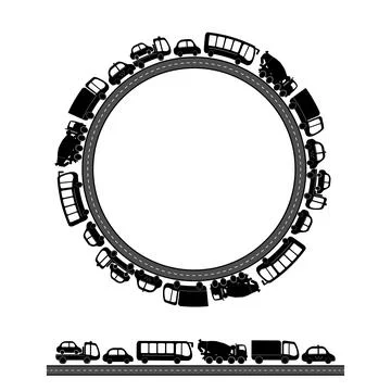 Vector round black frame with road and cars Stock Illustration