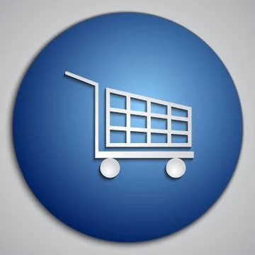 Vector round blue Cart button with paper cut image Illustrazione stock