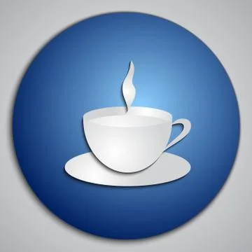 Vector round blue Coffee Cup button with paper cut image Stock Illustration