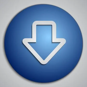 Vector round blue down arrow button with paper cut image Illustrazione stock