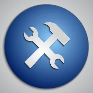 Vector round blue Settings button with paper cut image Illustrazione stock