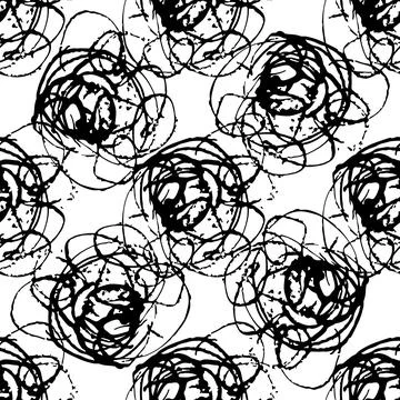 Vector Round Brush Seamless Pattern Grange Circle. Dot Spot Minimalist Geometric Stock Illustration