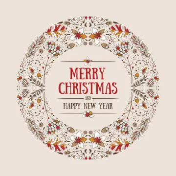 Vector round Christmas frame Illustrazione stock