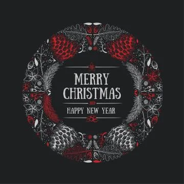 Vector round Christmas frame Illustrazione stock
