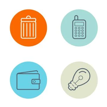 Vector Round Circle Buttons with Icons can be used as Logo or Icon Stock Illustration