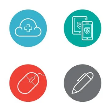 Vector Round Circle Buttons with Icons can be used as Logo or Icon Stock Illustration