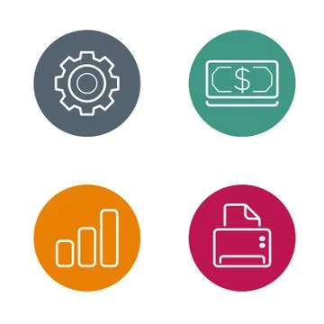 Vector Round Circle Buttons with Icons can be used as Logo or Icon Stock Illustration