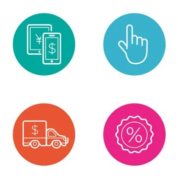 Vector Round Circle Buttons with Icons can be used as Logo or Icon Stock Illustration