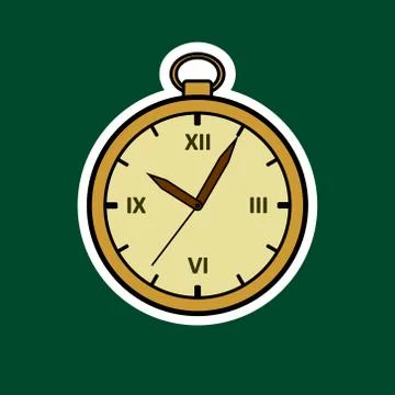 Vector Round Clock. Gold Vintage Watch Sticker. Antique Clock With Roman Nume Stock Illustration