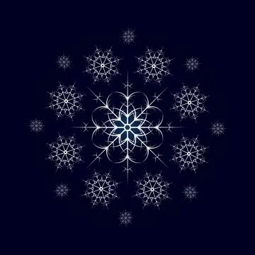 Vector round consisting of snowflakes on dark blue background Illustrazione stock