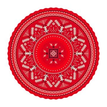 Vector round design element with traditional Russian embroidery symbols Stock Photos