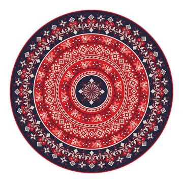 Vector round design element with traditional Russian embroidery symbols Foto stock