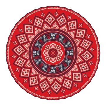 Vector round design element with traditional Russian embroidery symbols Foto stock