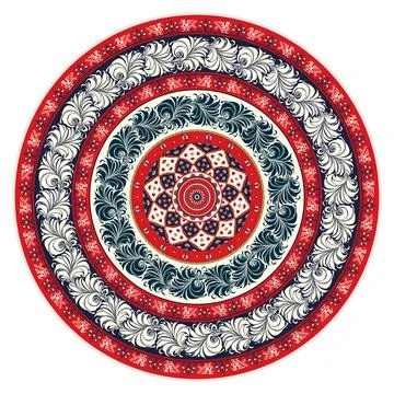 Vector round design element with traditional Russian embroidery symbols Stock Photos