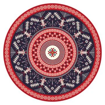 Vector round design element with traditional Russian embroidery symbols Stock Photos