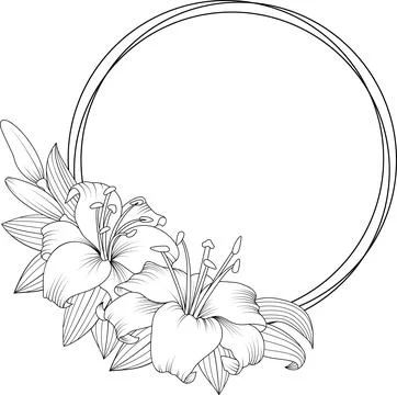 Vector round double frame with lily flower. Stock Illustration