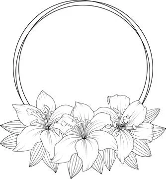 Vector round double frame with lily flower. Stock Illustration