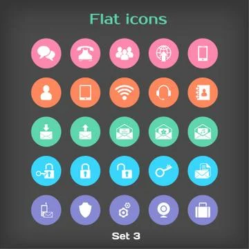 Vector Round Flat Icon Set ?3 Stock Illustration