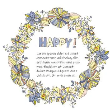 Vector round floral frame with the words Happy and a place for text on a white 库存插图